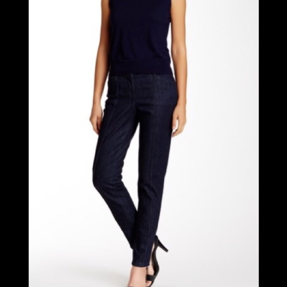 Theory dark wash pleated denim trouser jeans